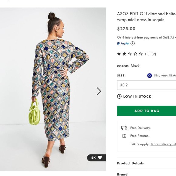 ASOS EDITION diamond belted wrap midi dress in sequin - Picture 2 of 4